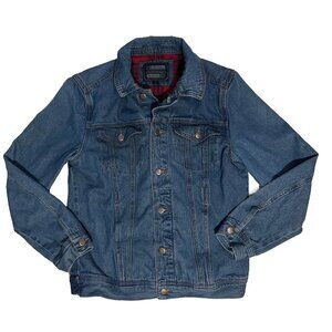 21Men Jean Jacket Men’s Medium Red Flannel Lined Button Up Warm Pockets